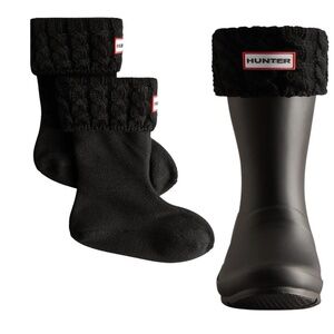Hunter Tall Boot Socks 6 Stitch Cable Black Big Kids Sz L 1-3 Rain Boot Liner